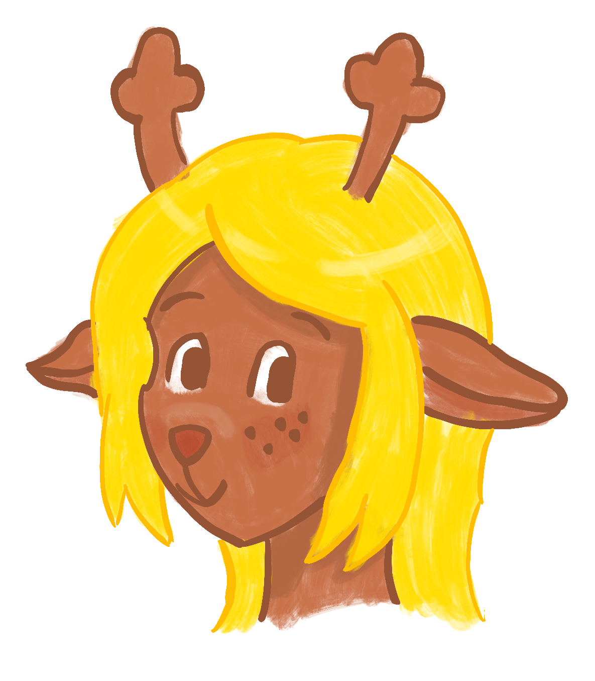 deer girl with blonde hair turning to face the viewer, taken from the neck up