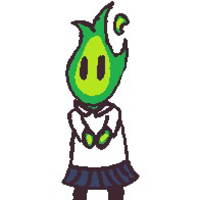 green fire girl wearing a white blouse and a skirt